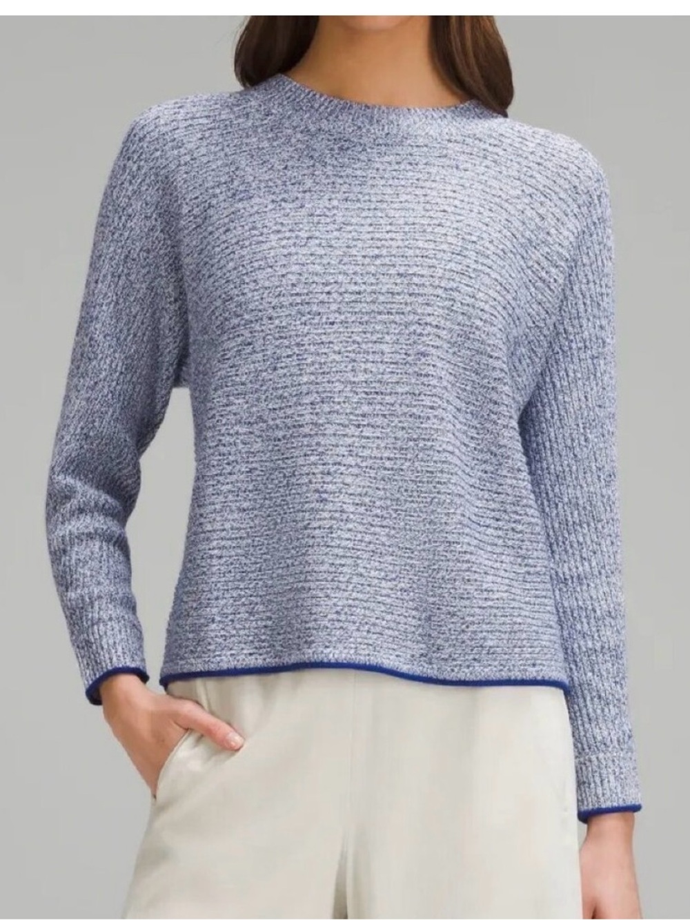 lululemon athletica Heathered Light Blue Crewneck Sweater with Contrast Trim